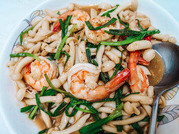 High angle view of seafood served in plate