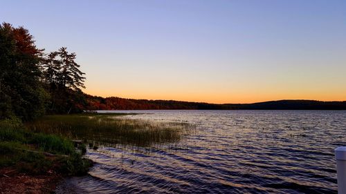 Scenic view of lake against sky during sunset