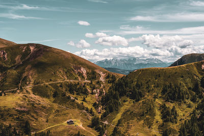 Scenic view of landscape and mountains against sky