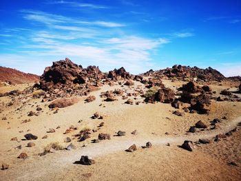 Rock formations on land against sky