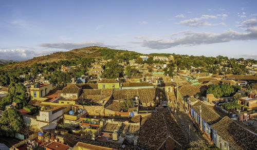 High angle view of townscape against sky