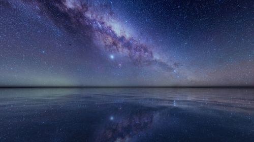 Scenic view of sea against sky at night