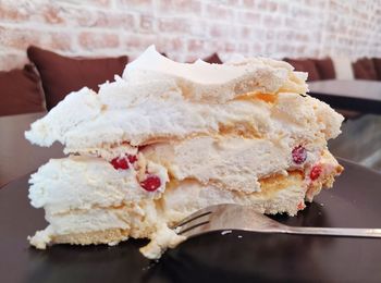 Close-up of cake slice in plate