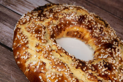 Close-up of donut on table