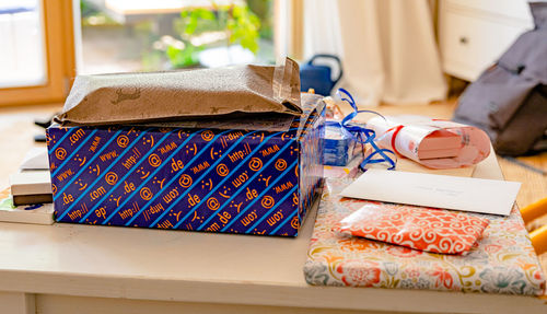 Close-up of gift box on table