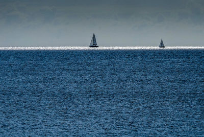 Scenic view of sea against blue sky