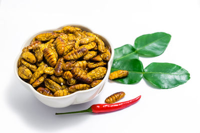 Close-up of food against white background