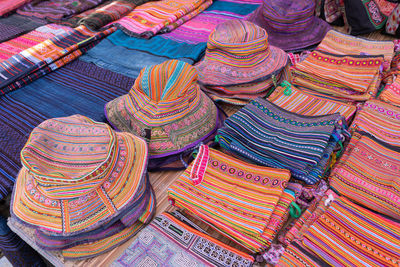 High angle view of multi colored for sale at market stall