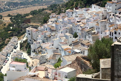 High angle view of buildings in town