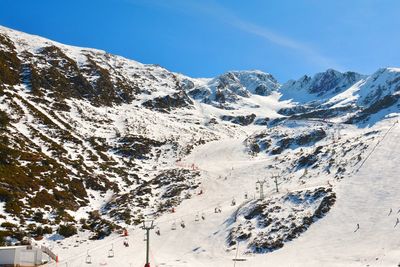 People skiing at a ski resort with mountains full of snow