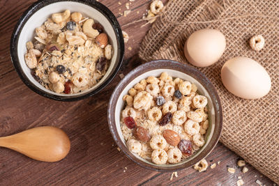 Directly above shot of breakfast served on table