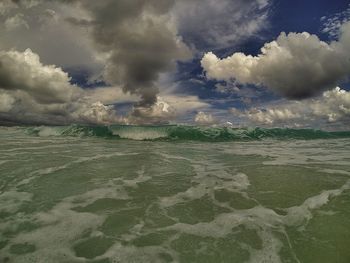 Scenic view of sea against cloudy sky