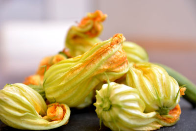 Close-up of fruits in plate on table