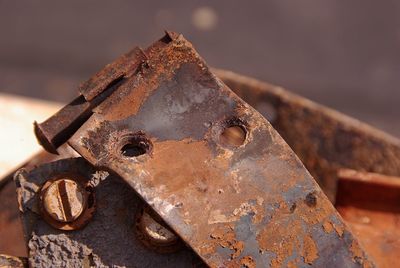 Close-up of rusty metal hinge