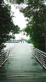 Footbridge amidst trees against sky