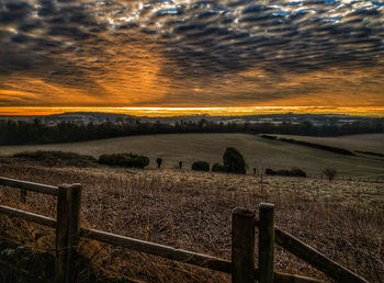 Scenic view of field during sunset