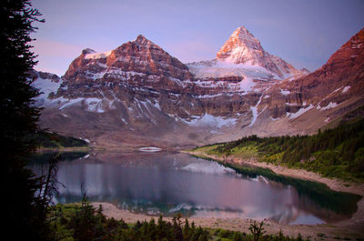 Scenic view of lake against sky at sunset