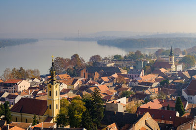 High angle view of townscape against sky