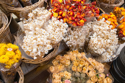 High angle view of food for sale at market stall