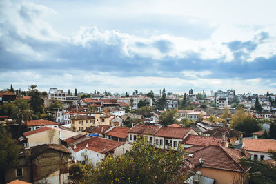 High angle view of townscape against sky