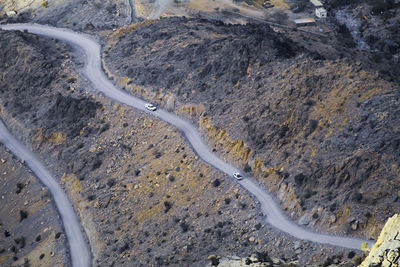 High angle view of winding road on land