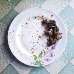 High angle view of food in plate on table