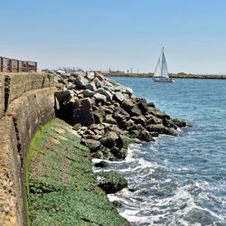 Scenic view of sea against clear sky