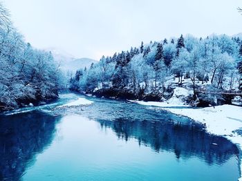 Scenic view of snowcapped mountains and lake against sky