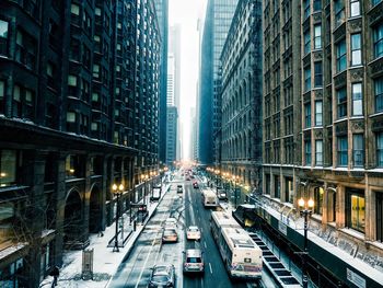 High angle view of city street and buildings