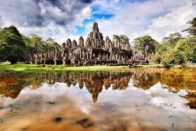 Reflection of temple in water