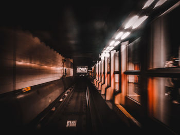 Blurred motion of train at subway station