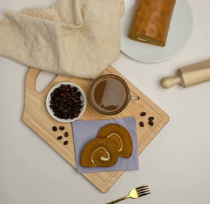 High angle view of coffee cup on table