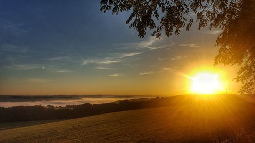 Scenic view of field against sky during sunset