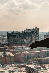 High angle view of buildings in city