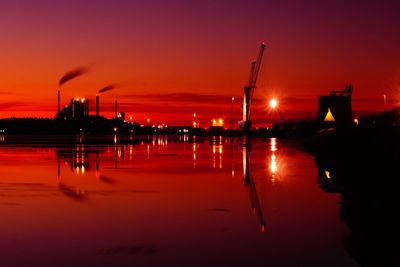 Scenic view of lake against orange sky