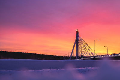 View of suspension bridge against sky during sunset