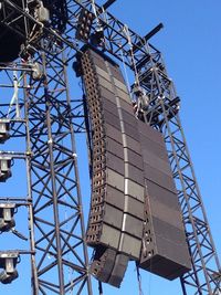 Low angle view of construction site against clear blue sky