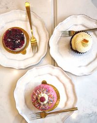 High angle view of dessert in plate on table