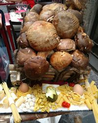 High angle view of spices for sale in market