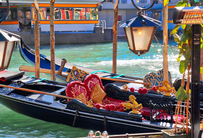 Boats moored in sea