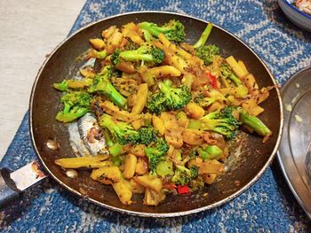 High angle view of vegetables in bowl on table