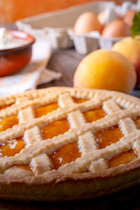 Close-up of dessert served on table