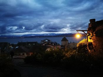 View of town at night