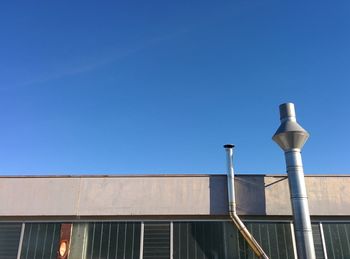 Low angle view of built structure against clear blue sky