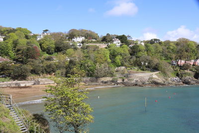 Scenic view of river by trees against sky