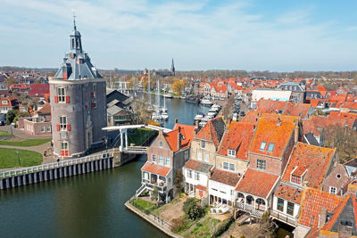 High angle view of buildings in city