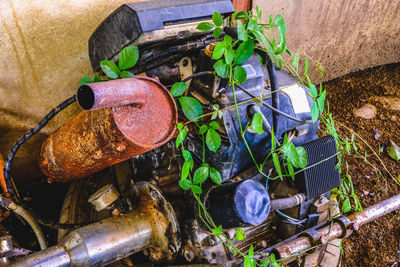 High angle view of garbage in container