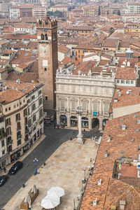 Aerial view of the famous square of erbe in verona