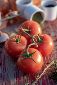 High angle view of tomatoes on table