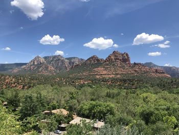 Scenic view of landscape and mountains against sky